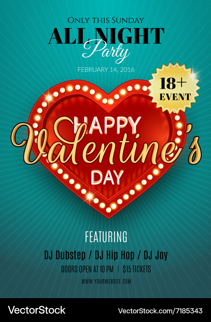 Valentine's Night Club Flyer Vector Image