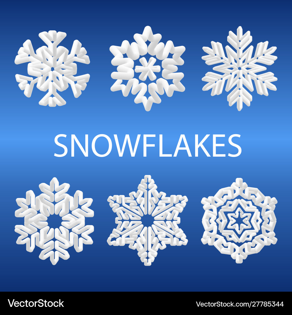 3d snowflake icon collection isolated on gradient Vector Image