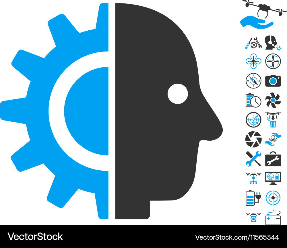 Cyborg head icon with copter tools bonus Vector Image