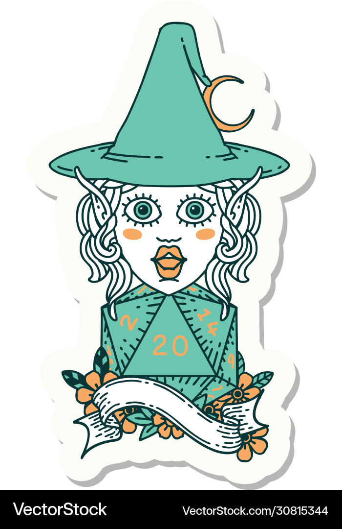 Elf mage character with natural twenty dice roll Vector Image