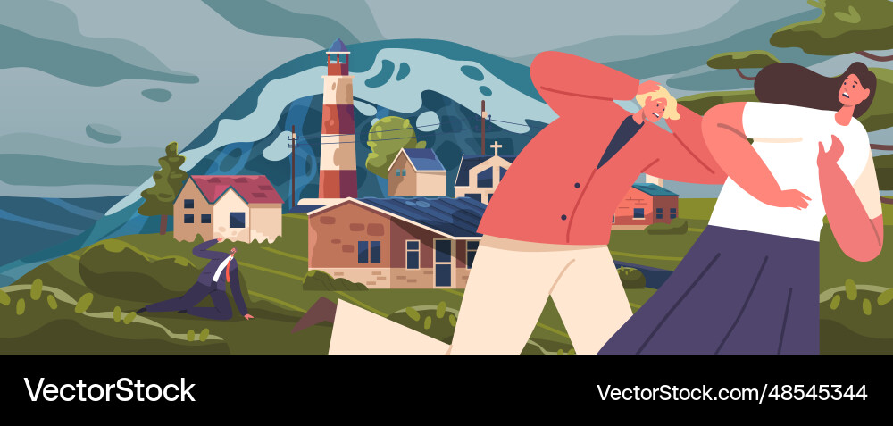 Fleeing in terror characters sprint inland Fleeing in terror characters sprint inland vector image