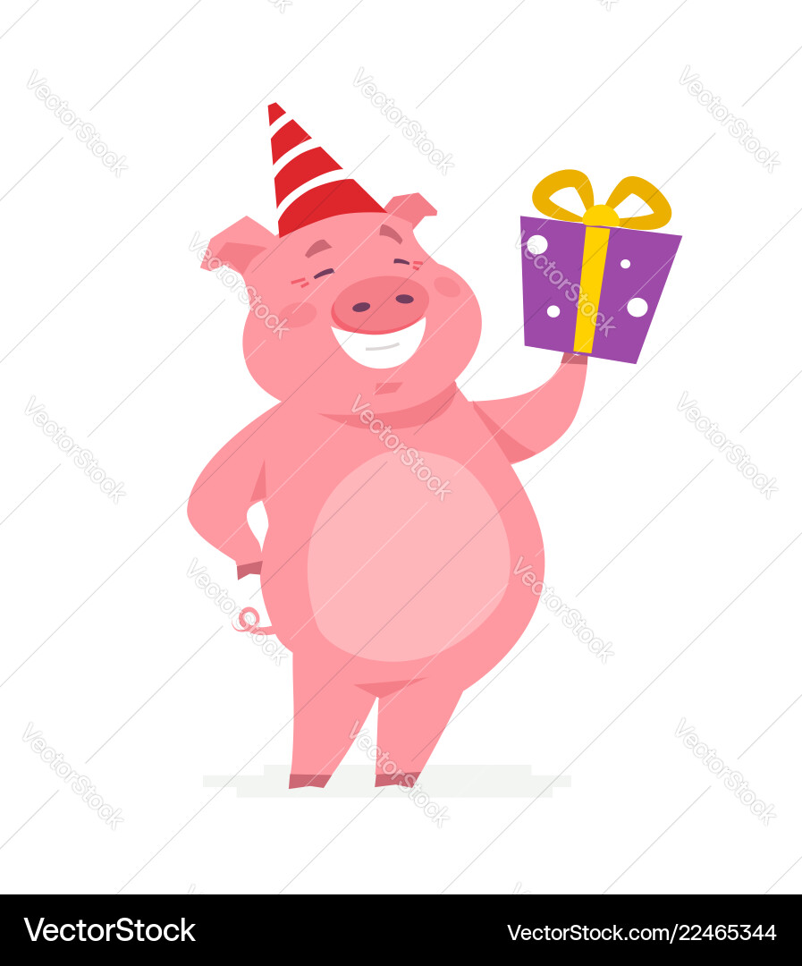 Glückliches Schwein mit Geschenk - Cartoon Charakter Glückliches Schwein mit Geschenk - Cartoon Charakter vektorbild
