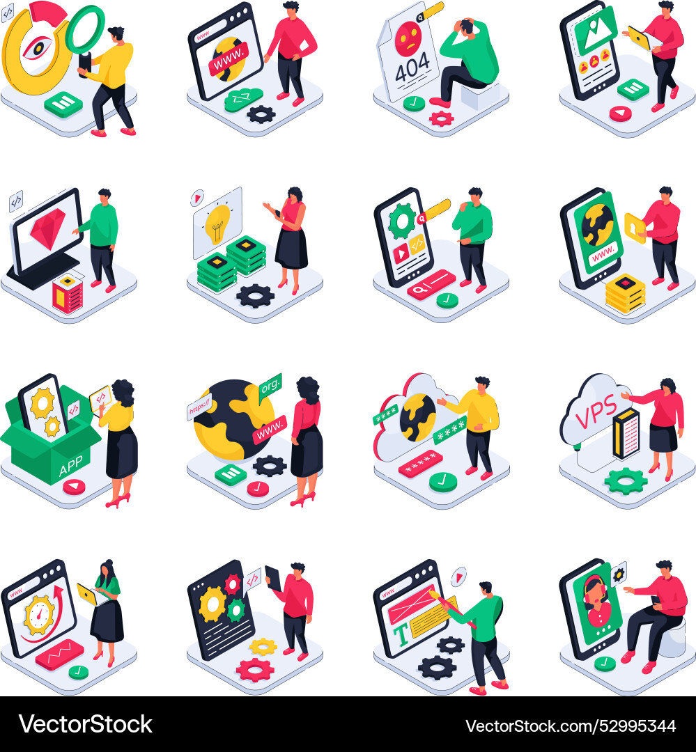 Set of web and mobile isometric vector image
