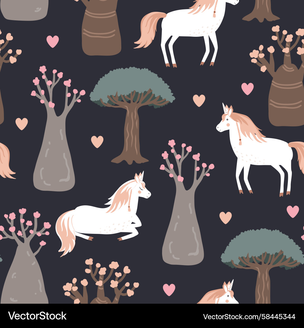 Unicorn Forest Pattern Vector Image