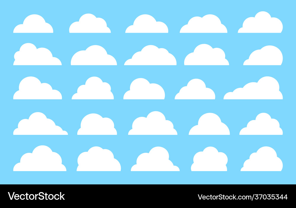 White cute flat cloud shapes set isolated on blue White cute flat cloud shapes set isolated on blue vector image