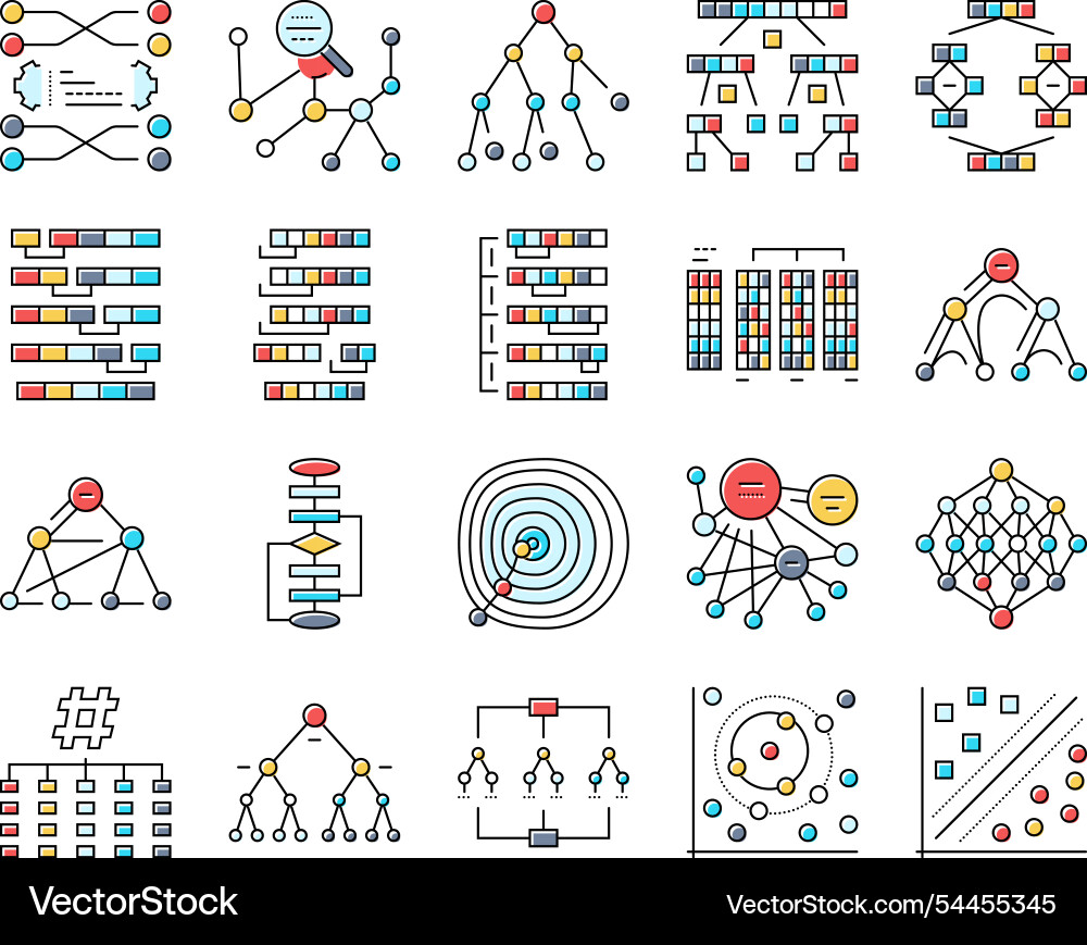 Algorithm Datentechnologie ai icons set Vektorbild