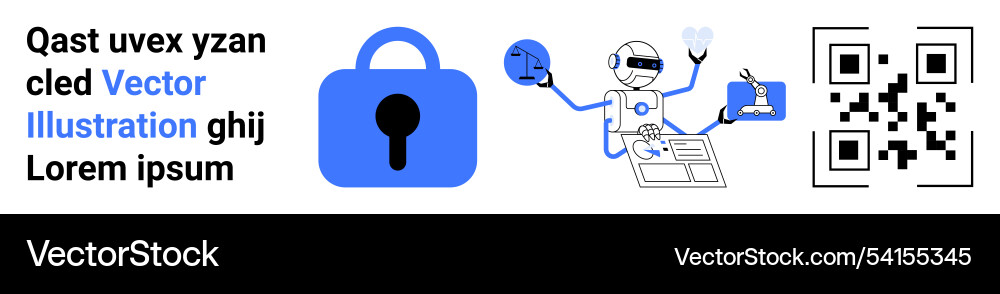 Digital security concept with robot managing data Digital security concept with robot managing data vector image