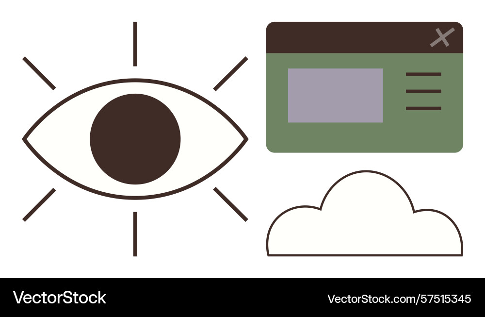 Eye with computer window and cloud representing vector image