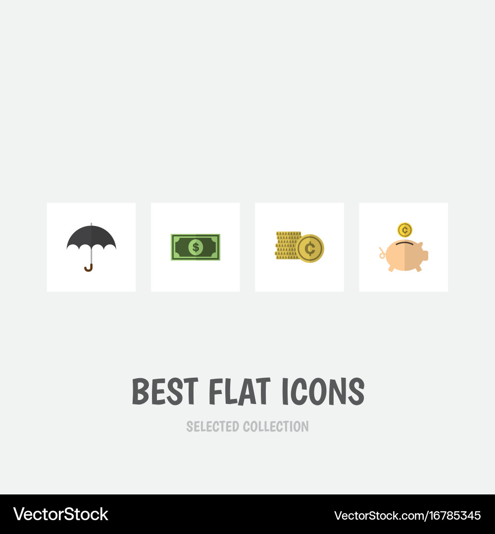 Flat icon incoming set of cash money box parasol Vector Image