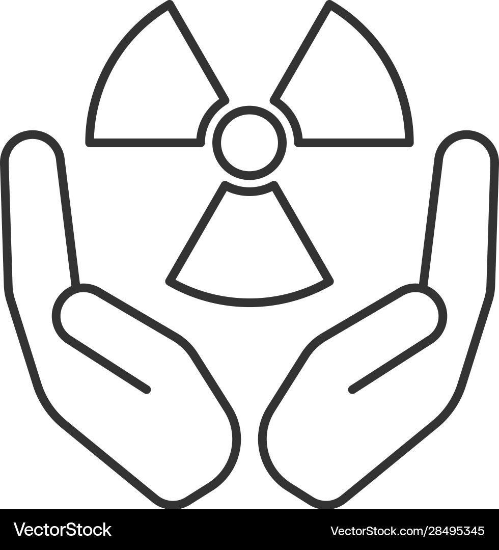 Open palms with atomic power symbol linear icon Vector Image
