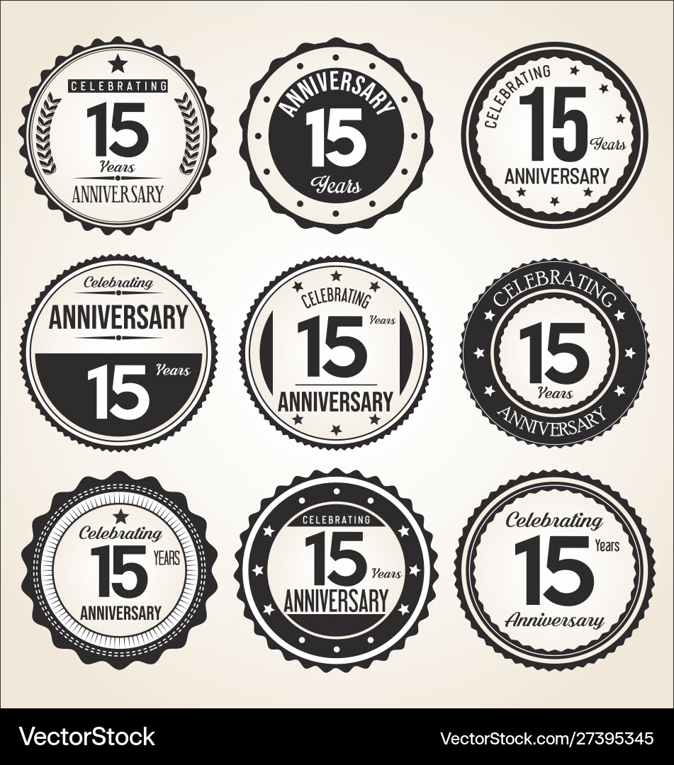 Retro Anniversary Badges - Black & White Vector Image
