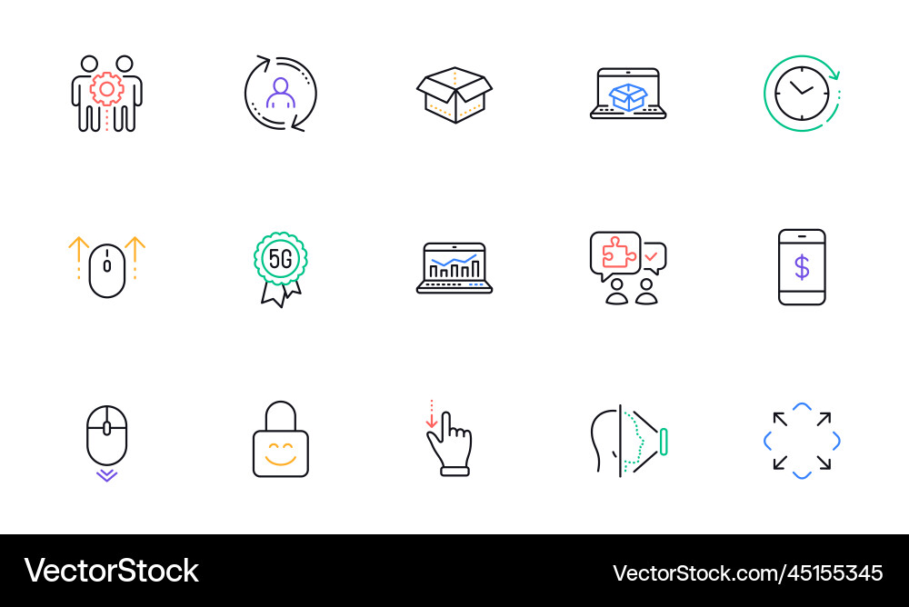 Swipe up maximize and puzzle line icons vector image