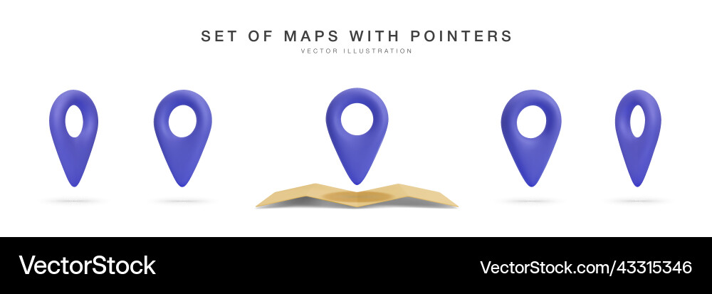 3D Map with Pointer Set Vector Image