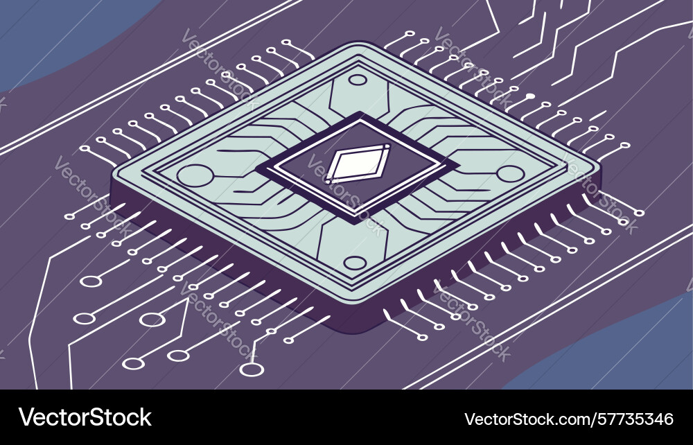 Brain-like microchip on a circuit board ai vector image