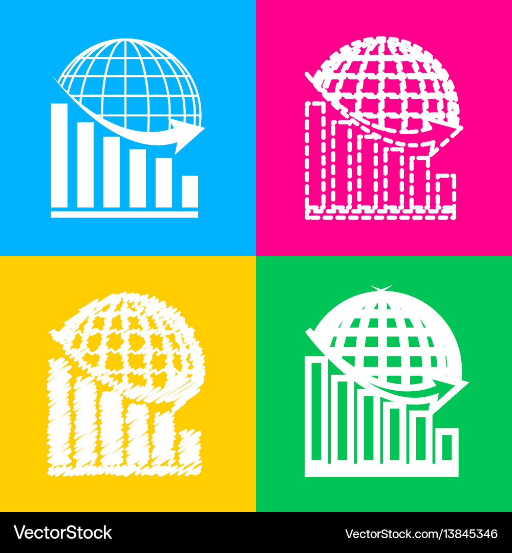 Declining graph with earth four styles of icon Vector Image