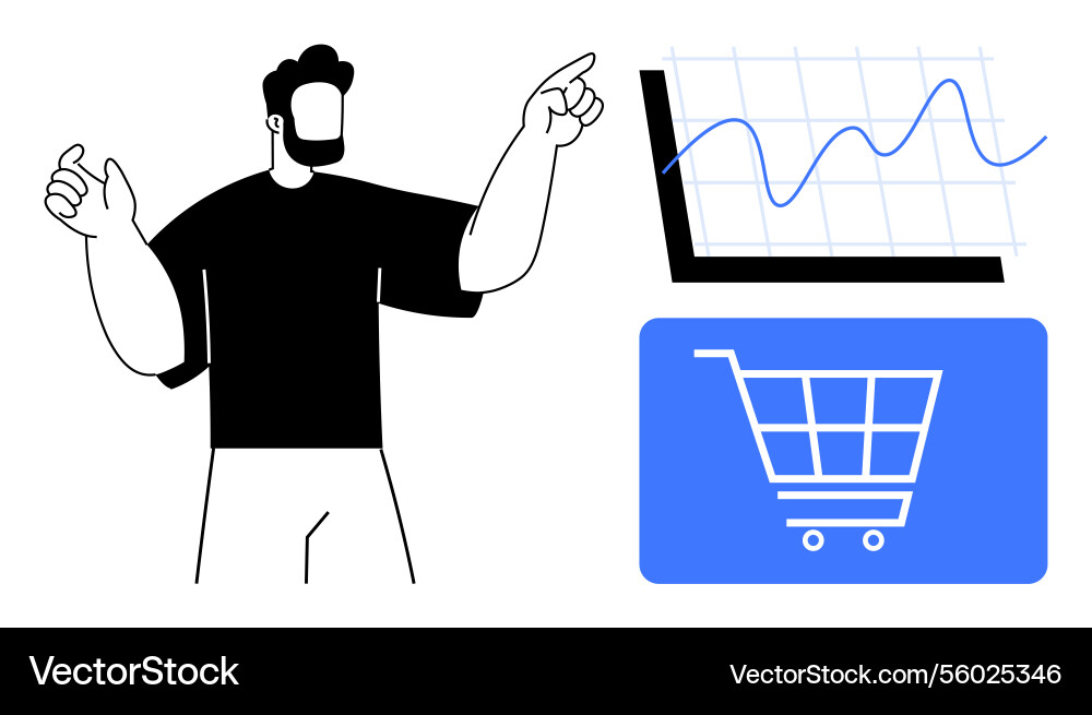 Man analyzing sales trends with graph and shopping Vector Image