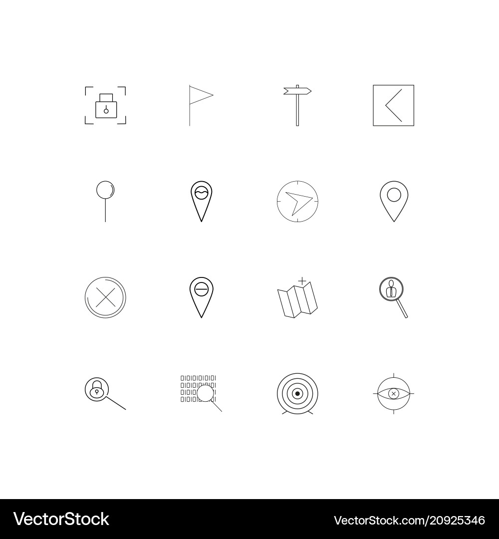 Maps and navigation linear thin icons set Vector Image