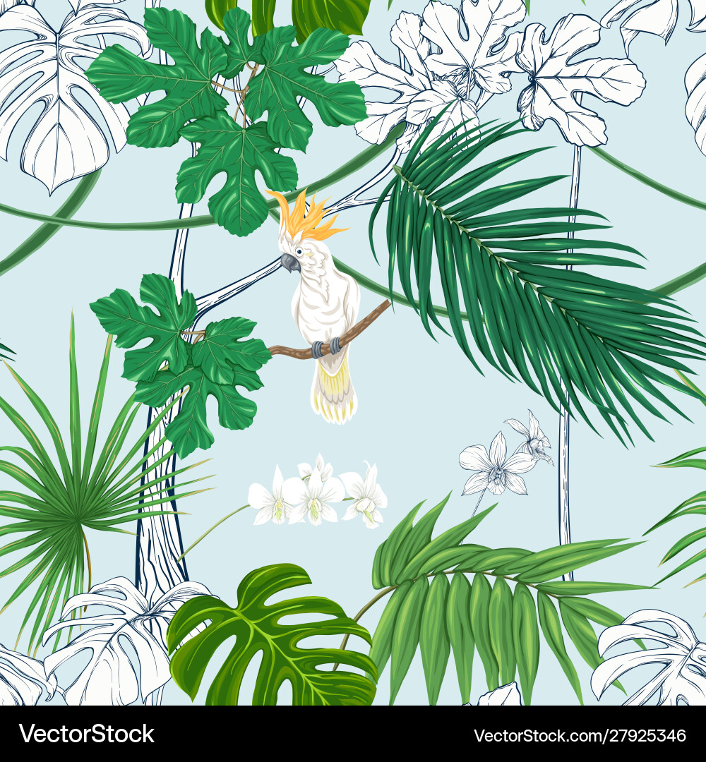 Seamless pattern background with tropical plants Seamless pattern background with tropical plants vector image