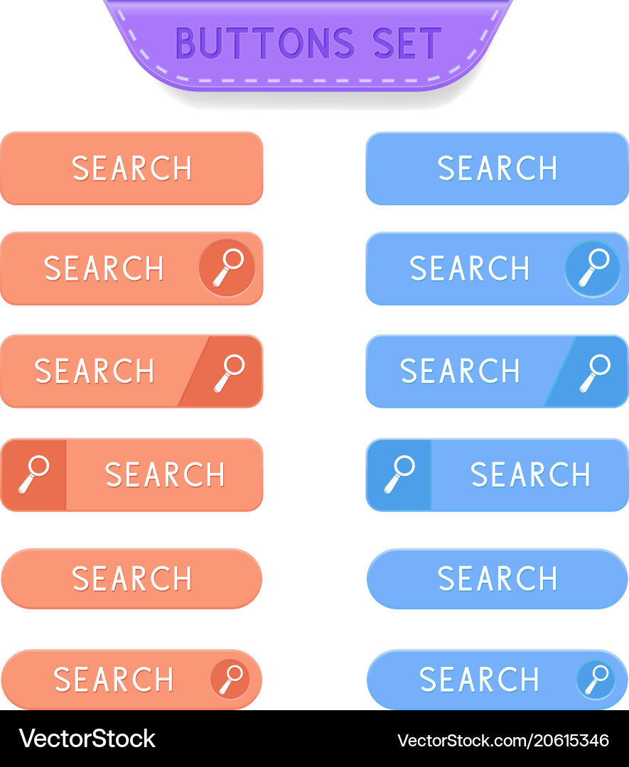 Search buttons set collection of web Vector Image