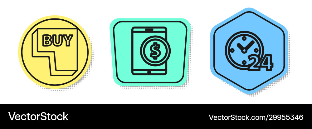 Set line buy button tablet with dollar and clock Set line buy button tablet with dollar and clock Vector Image