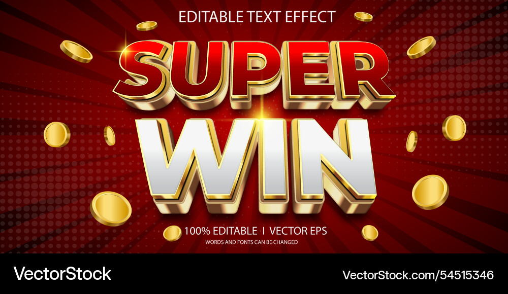 Super win 3d text effect with modern style design vector image