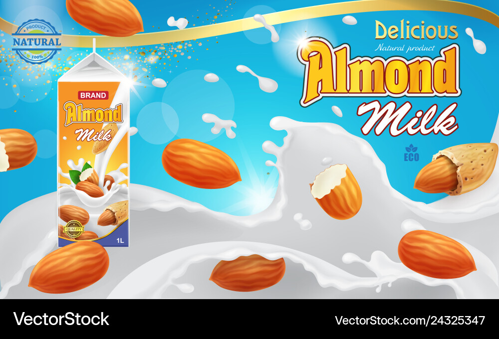 Almond milk advertising design with splashing Almond milk advertising design with splashing vector image