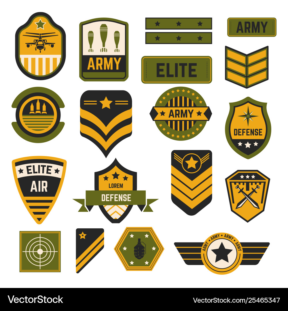 Army signs and badges or stripes elite military Army signs and badges or stripes elite military vector image