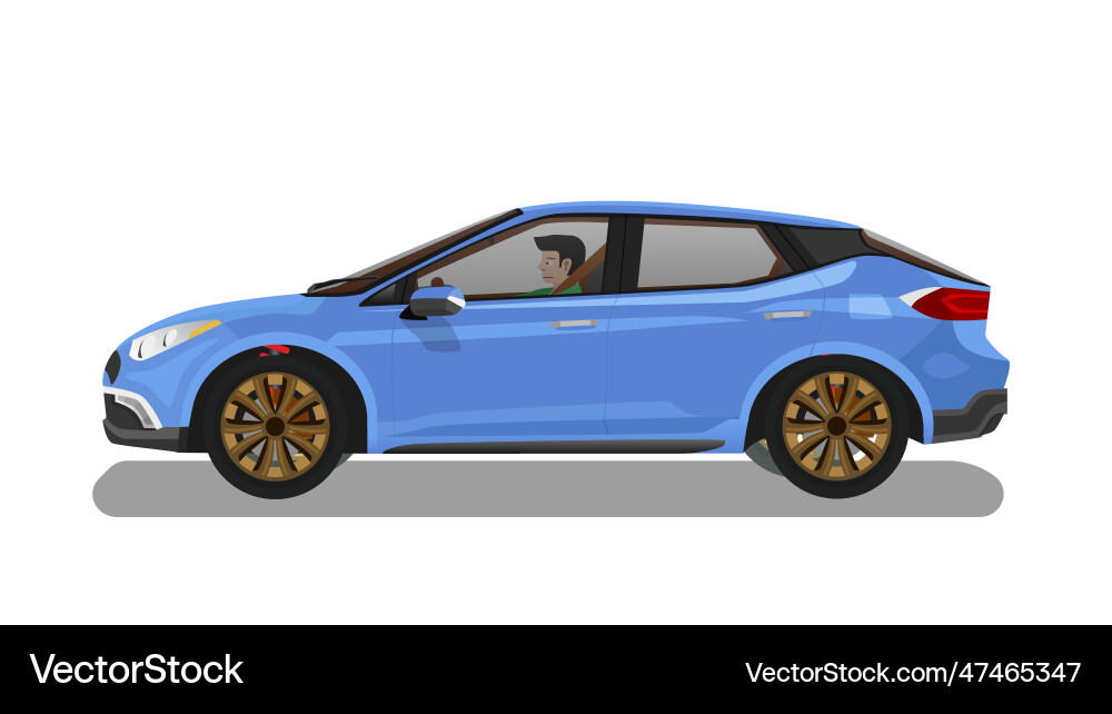 Blue car with shadow of isolated background Vector Image