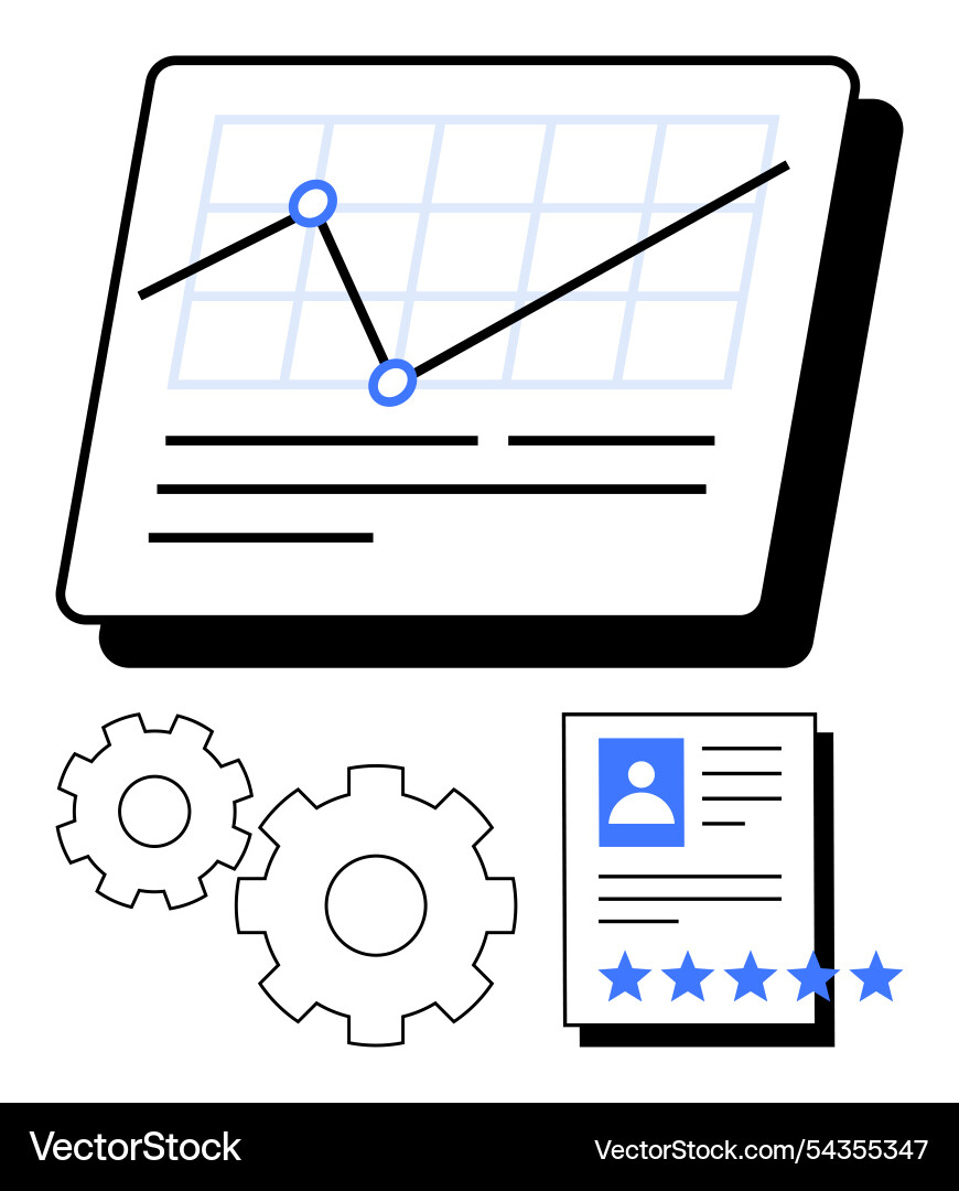 Data analysis chart with gears and a five-star Data analysis chart with gears and a five-star Vector Image