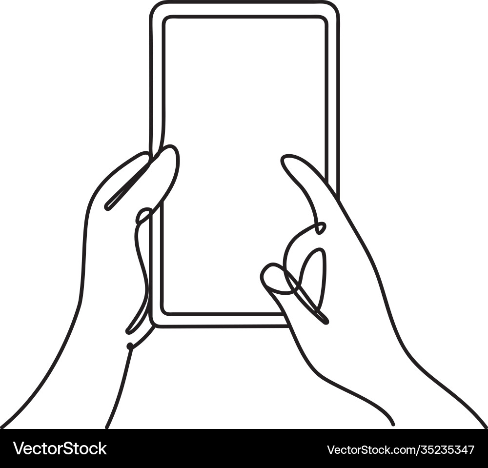 Hands using smartphone one line style icon Vector Image