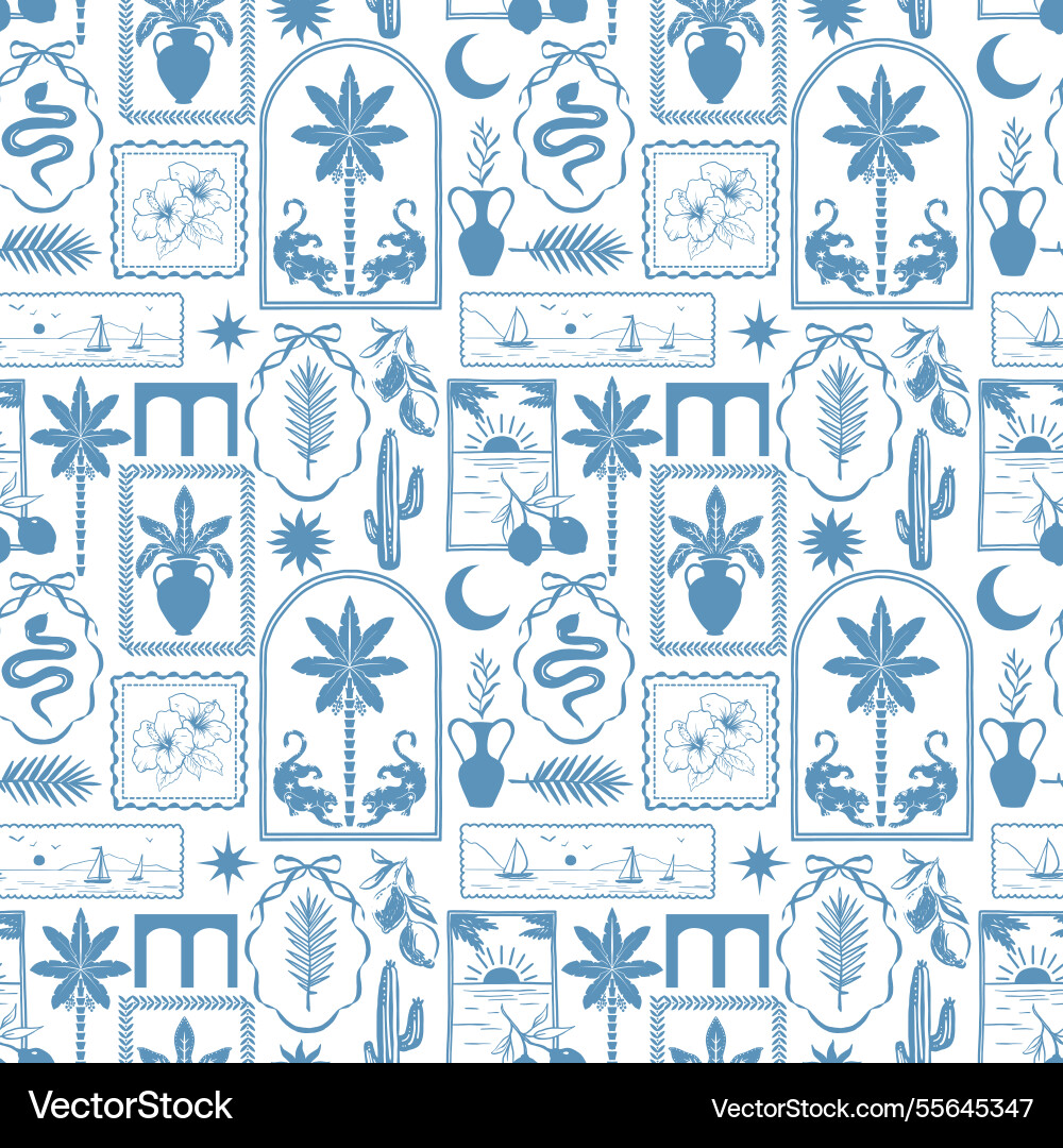 Patchwork tropical pattern featuring Patchwork tropical pattern featuring vector image