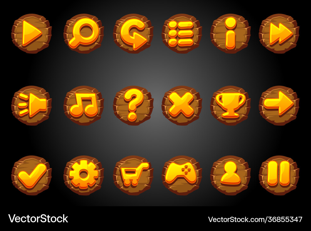 Wooden round buttons for game gui Vector Image