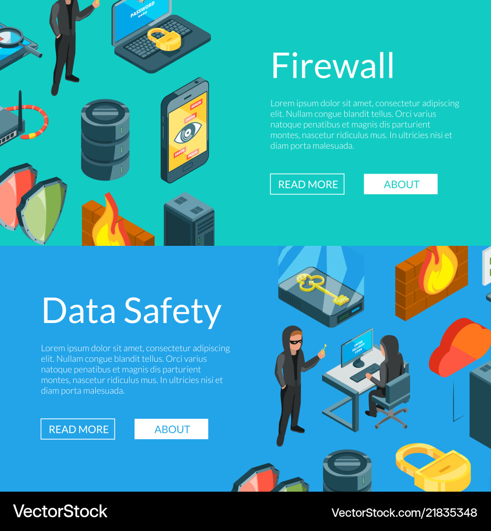 Isometric data and computer safety icons vector image