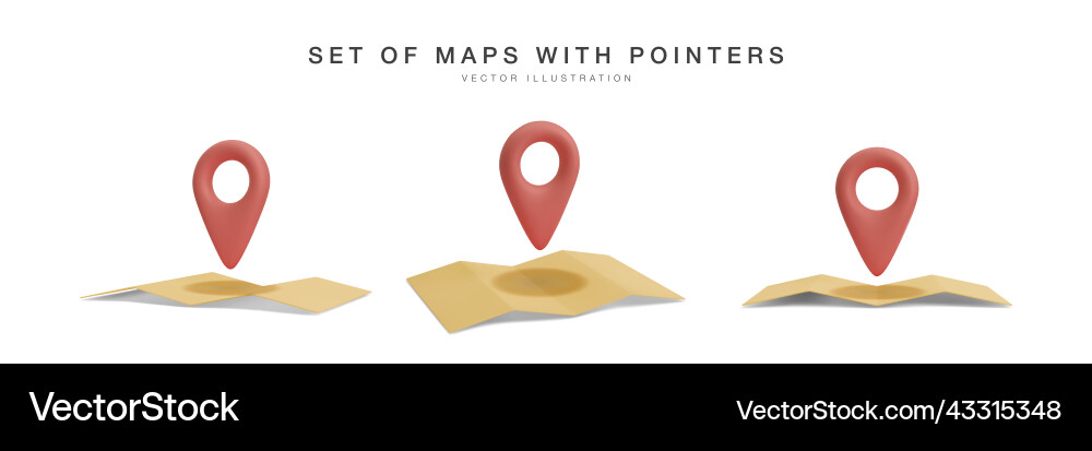 Set of 3d realistic maps with shadow and pointer Vector Image