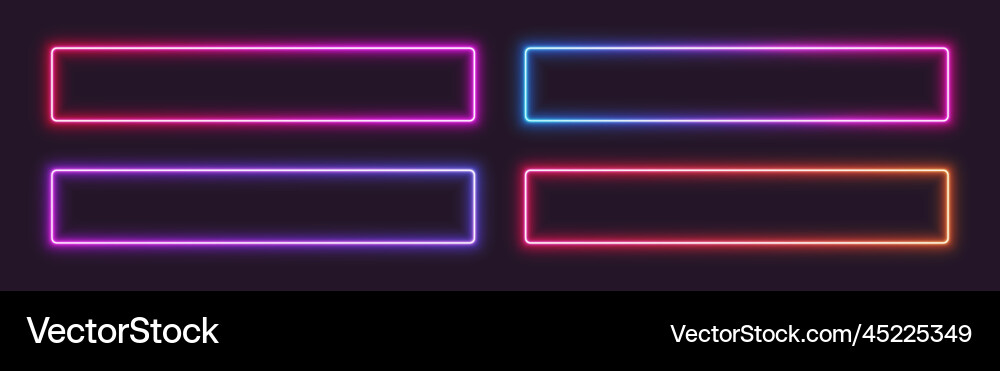Neon gradient frames rectangular glowing borders Neon gradient frames rectangular glowing borders Vector Image
