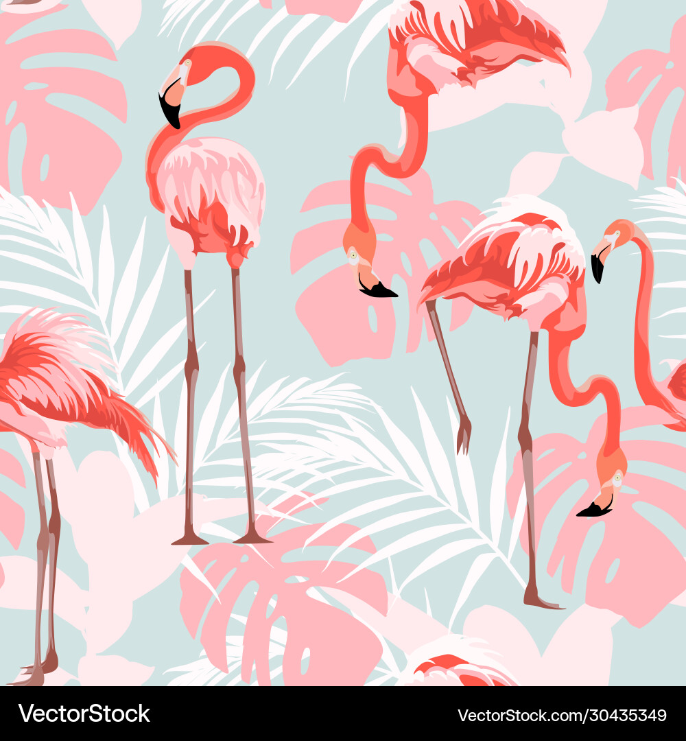 Pink Flamingo Palm Leaf Pattern Vector Image