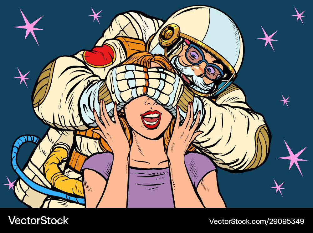 Santa claus character astronaut surprise gift Santa claus character astronaut surprise gift vector image