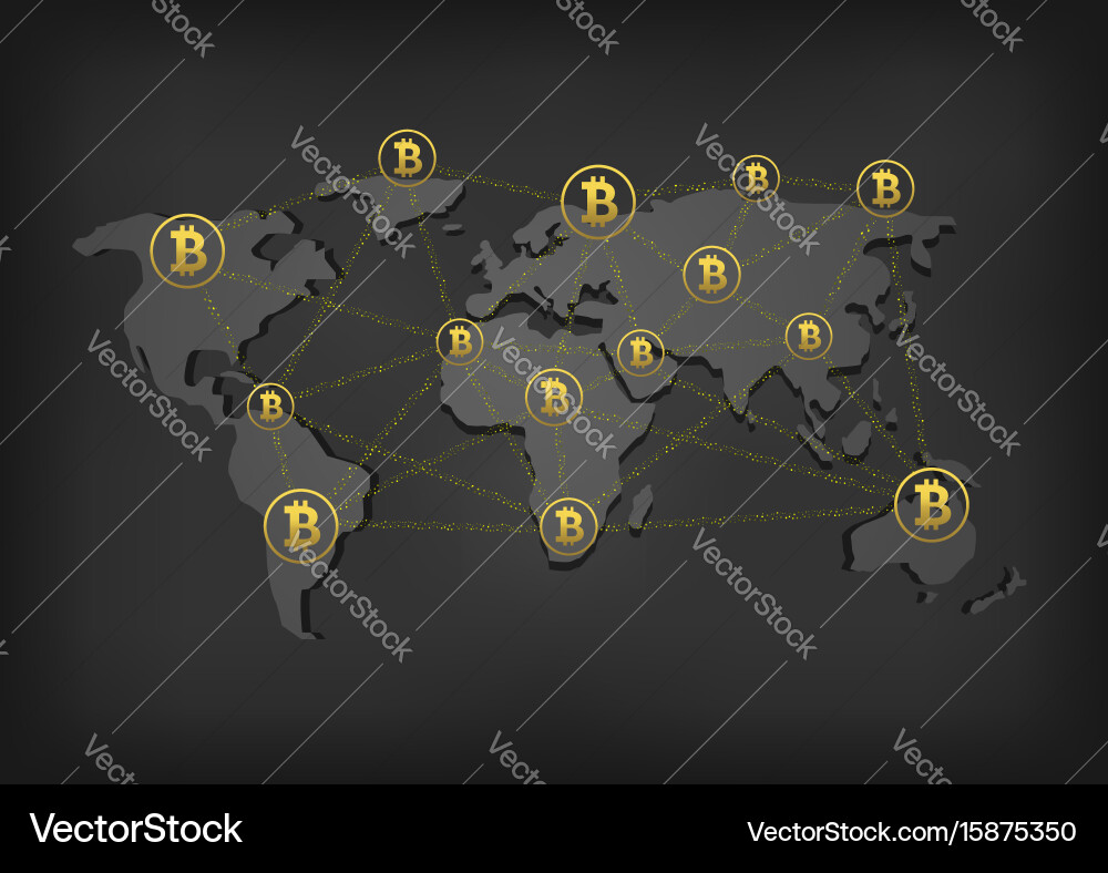 Bitcoin on World Map vector image