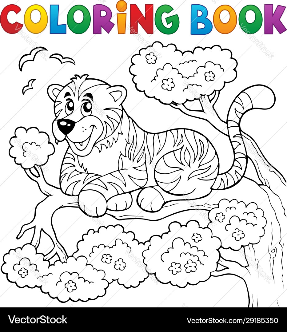 Coloring book tiger theme 1 vector image
