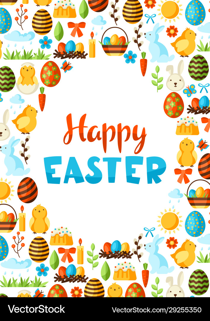 Easter Holiday Card with Bunnies and Eggs Vector Image