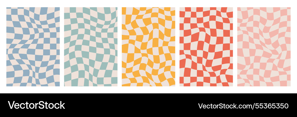 Groovy checkered background set isolated retro Vector Image