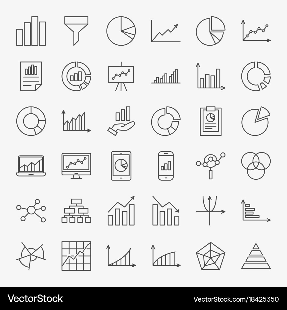 Line Chart Icons - Business Data Vector Image