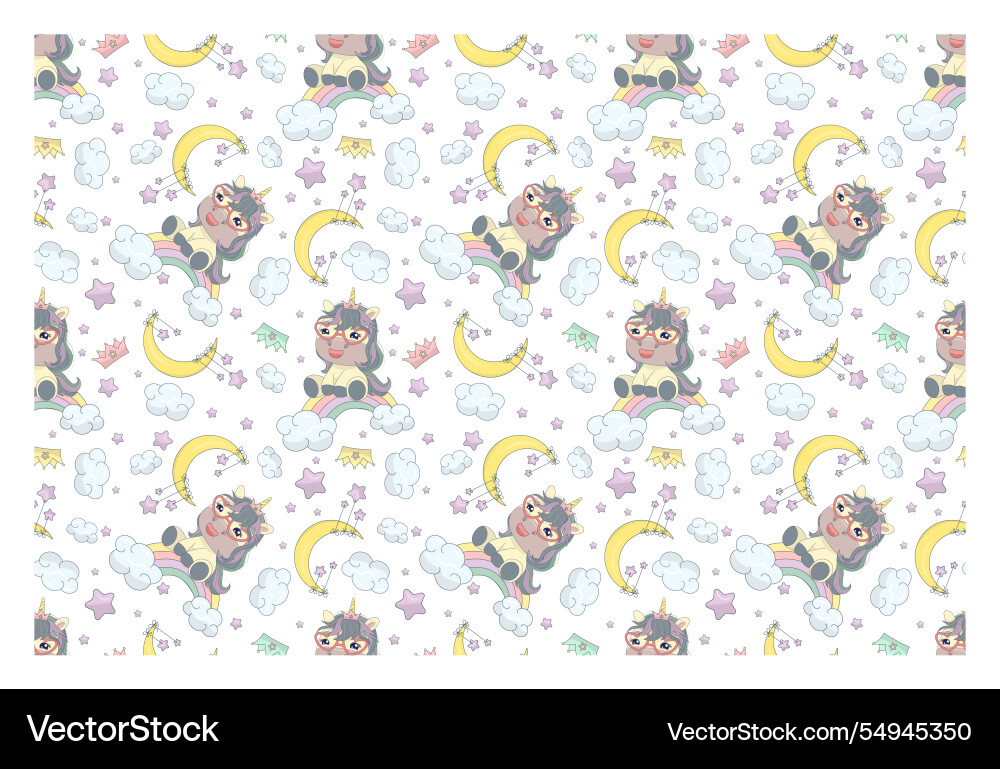 Repeating seamless pattern with adorable unicorn Vector Image