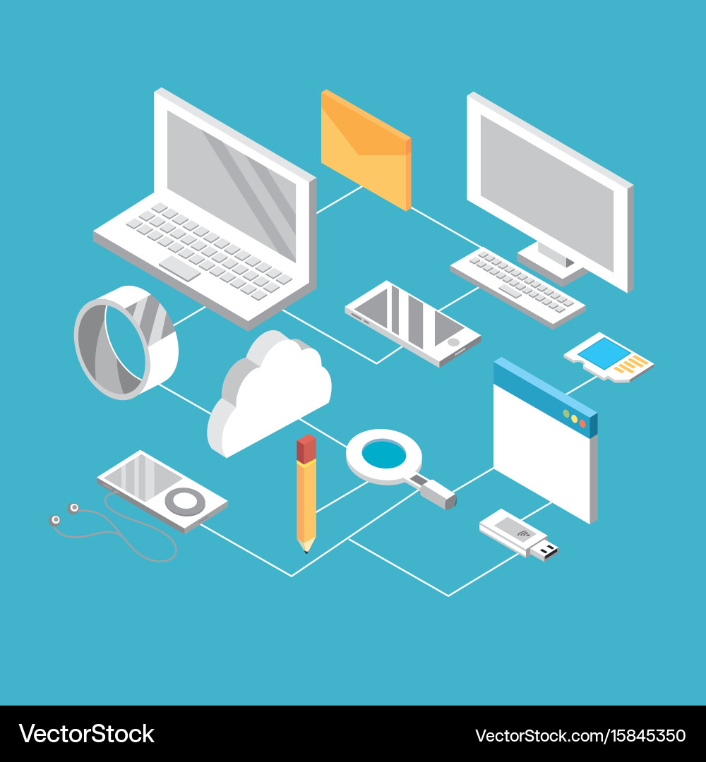 Set technogies with data services conecction Vector Image