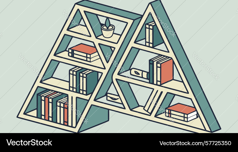 Stylish triangular bookshelf full of knowledge vector image