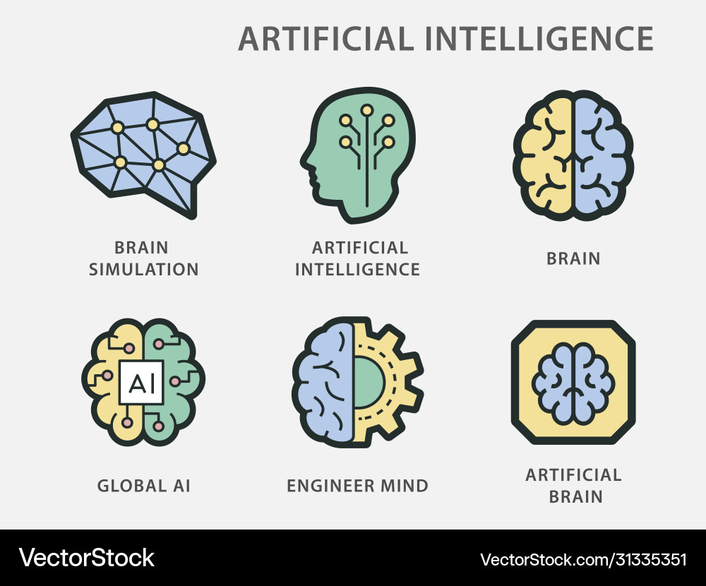 Artificial intelligence icons for graphic and web Artificial intelligence icons for graphic and web vector image