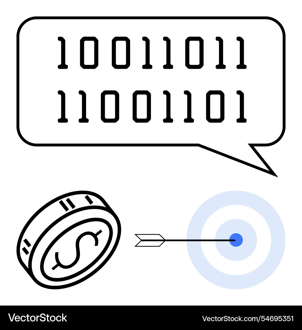 Binary code in speech bubble with coin and arrow Vector Image