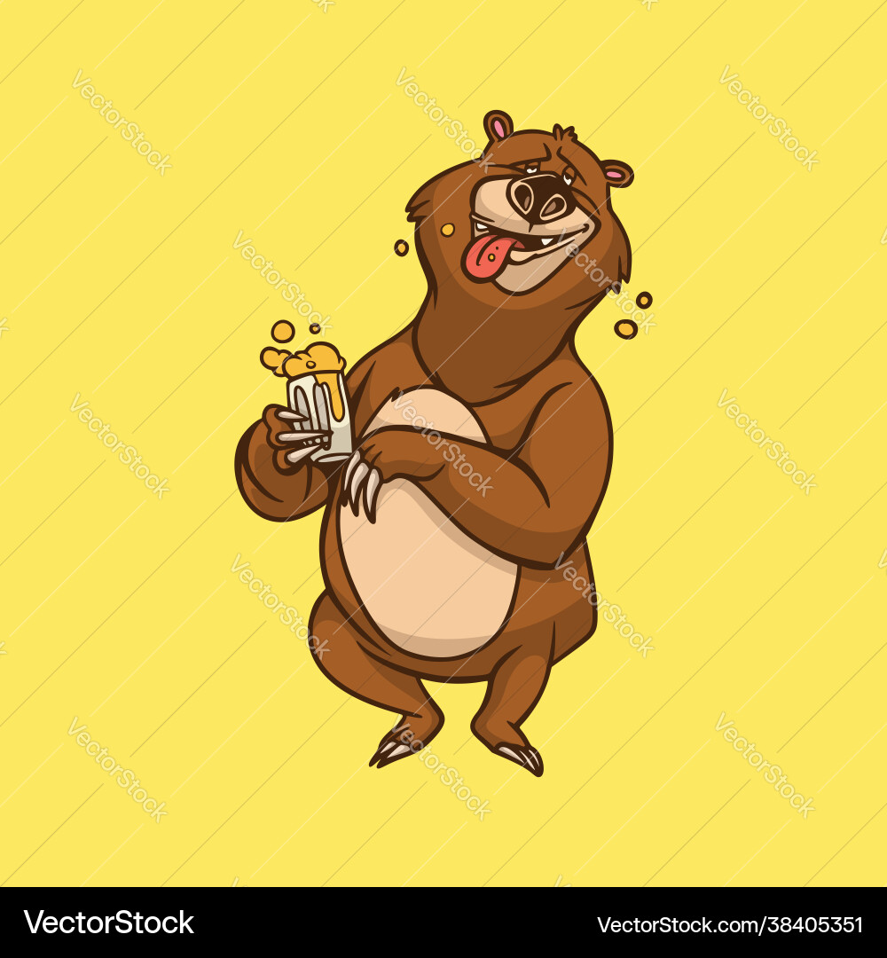 Cartoon animal design bear is drinking beer cute Cartoon animal design bear is drinking beer cute vector image