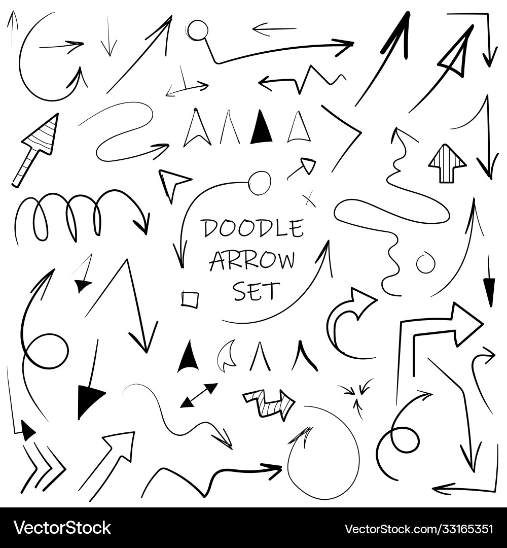 Doodle hand drawn arrow line sketch set pencil Doodle hand drawn arrow line sketch set pencil vector image