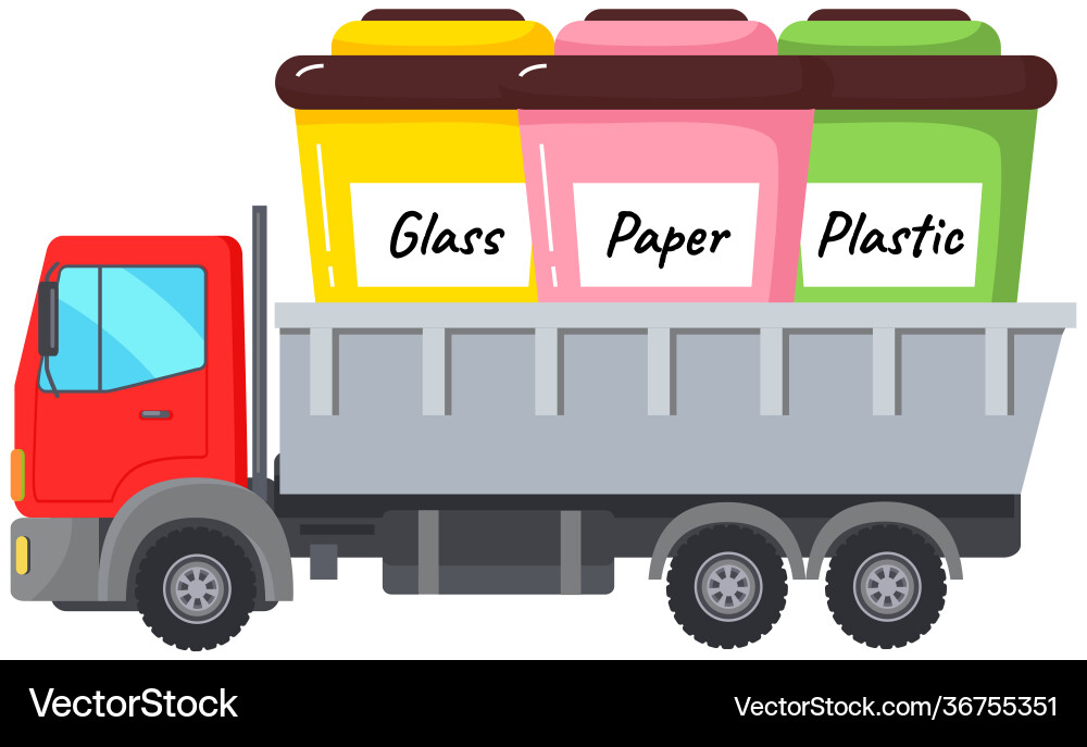 Garbage containers in truck cab refuse sorting Garbage containers in truck cab refuse sorting vector image
